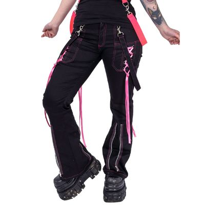 Foto van Poizen Industries | Cyber broek Fuse, zwart met roze korset details en stiksels