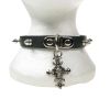 Afbeelding van Bullet69 | Choker van zwart leer met skull in crucifix met spikes