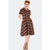 Afbeelding van Voodoo Vixen | Bruin geruite Western jurk in jaren '70 Retro stijl met rozen borduursels
