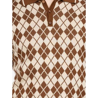 Foto van ATO Berlin | Polo Maron bio katoen met bruin-beige geruit retro patroon