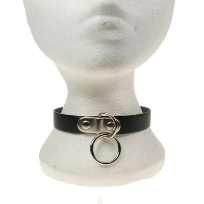 Foto van Choker - zwart met zilverkleurige D-ring en grote ronde ring