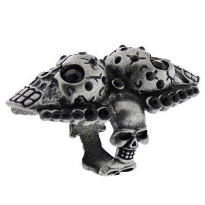 Zacharia | Knuckle ring, met dubbele Goth skulls met zwarte gem-stenen
