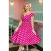 Afbeelding van Dolly and Dotty | Jurk Lily off shoulder vintage swing jurk, roze met witte strippen