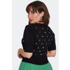Afbeelding van Voodoo Vixen | Zwarte cardigan met 3/4 mouw, Rainbow Cherry borduursels