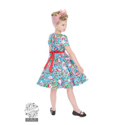 Foto van Hearts & Roses | Kinderjurk Pretty flamingo, blauw met roze