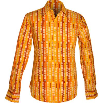 Foto van Chenaski | overhemd Seventies Shamrock lichtbruin, oranje en geel met klaverblaadjes