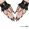 Afbeelding van Sinister | Cuffs Liv, zwart pols-accessoires van kant met kettinkje en kruisjes
