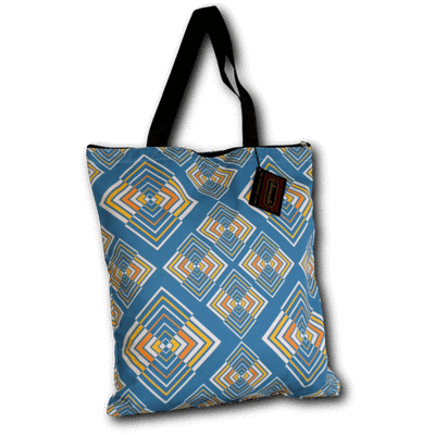 Foto van Chenaski | Handtas retro print Rhombus blauw geel