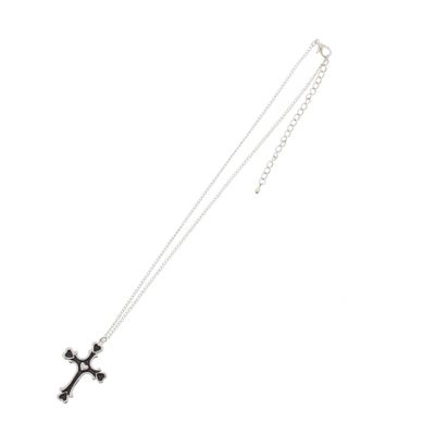Foto van Zacharia | Halsketting zwart en zilver kruis met hartjes