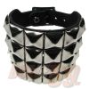 Afbeelding van Bullet69 | Zwarte leren armband 7 cm breed, met 4 rijen zilverkleurige piramides-15 mm