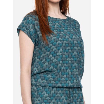 Foto van ATO Berlin | Retro shirt Leo met blauw teal gingo-patroon, bioviscose