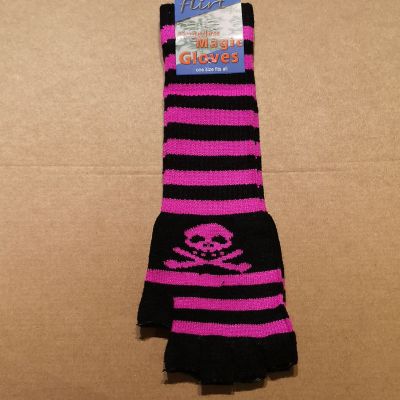 Foto van Flirt | Lange vingerloze handschoenen zwart roze met skull