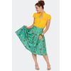 Afbeelding van Voodoo Vixen | Groene jaren '70 bandplooi-rok met vlinders en paddenstoelen print