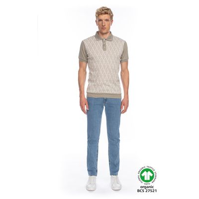 Foto van ATO Berlin | Polo Enzio, biokatoen beige met wit retro jacquard patroon