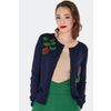 Afbeelding van Voodoo Vixen | Blauwe Vintage cardigan met Venus Flytrap borduursels