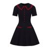 Afbeelding van Hell Bunny | Gothic zwarte mini jurk Emma, met rode geborduurde kraag