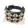 Afbeelding van Bullet69 | Brede leren armband met 3 rijen-new-zilverkleurige pyramide studs