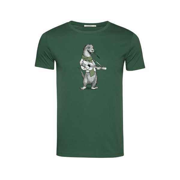Green Bomb | T-shirt Animal Otter Guitar print, groen bio katoen