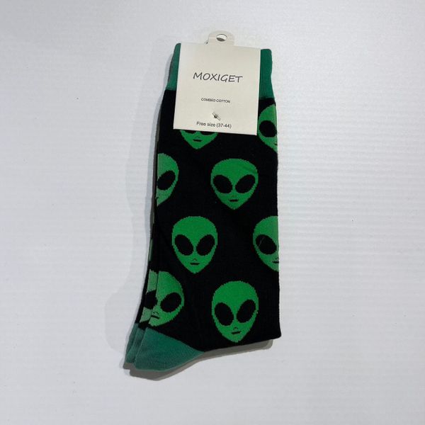 Flirt | Dames sokken zwart met groene aliens
