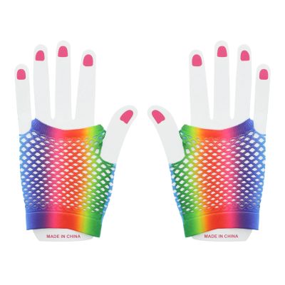 Foto van Zacharia | Vingerloze regenboog fishnet handschoentjes
