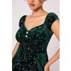 Afbeelding van Hell Bunny | Groene fluwelen jurk Estelle met zilveren glitter-sterren en kapmouwtjes
