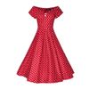 Afbeelding van Dolly and Dotty | Jurk Lily off shoulder vintage swing jurk, rood met kleine witte strippen