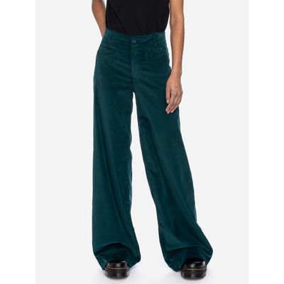 ATO Berlin | Hoge taille broek Lacy met wijde pijpen, zee-groen fluweel