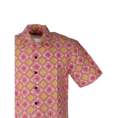 Foto van Chenaski | Overhemd korte mouw Bordure, creme pink yellow