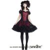 Afbeelding van Sinister | Gothic Lolita mini-jurk Kiki, zwart bordeaux satijn met kant en strikjes