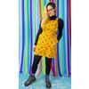 Afbeelding van Run & Fly | Pinafore jurk van gele denim met bijen print all-over