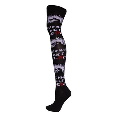 Foto van Macahel | Overknee sokken zwart met witte Punk Not Dead skulls