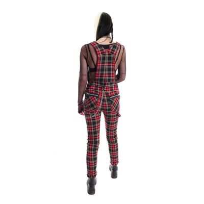 Foto van Chemical Black | Inola Dungarees zwart rode punky tartan