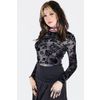 Afbeelding van Jawbreaker | Zwart mesh top met lange mouwen, schedels en bloemen