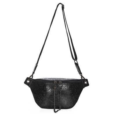 Foto van Banned | Schouder/ pouch-tas Damien zwart met structuurprint en ketting aan de rits