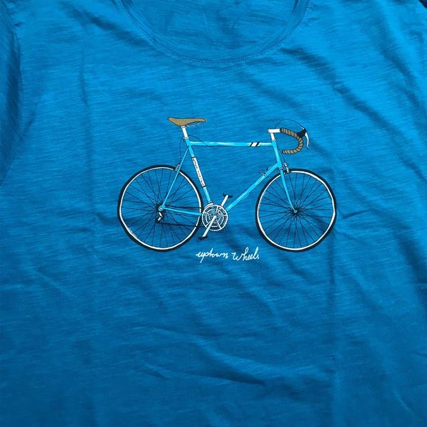 Green Bomb | T-shirt Bike uptown, blauw bio katoen