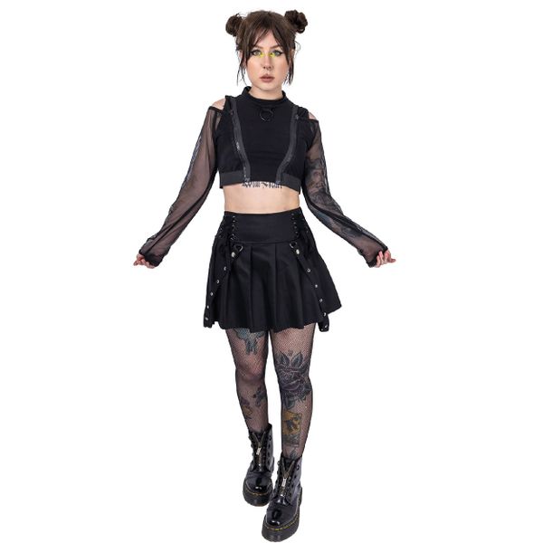Poizen Industries | Punky mini rok Rebellious schoolmodel met bondage