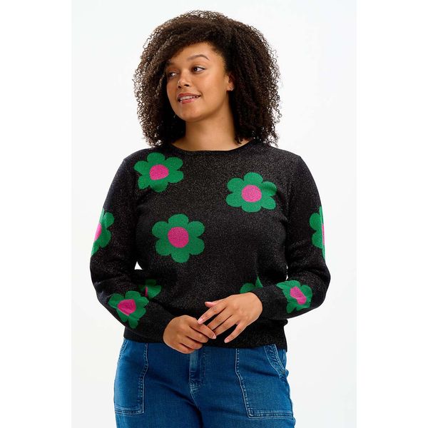 Sugarhill Brighton | Trui Rowena, zwart met sparkle flowers