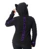 Afbeelding van Bye Bye Kitty | Hoody Calico met lintjes details en paarse tartan katten oren