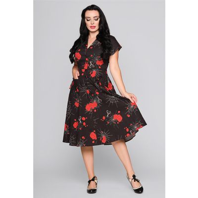 Collectif | Liza spinners web A-lijn jurk met rozen en goth details