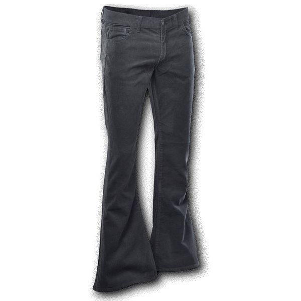 Chenaski | Ribcord retro broek zwart, wijde pijp normale lengte