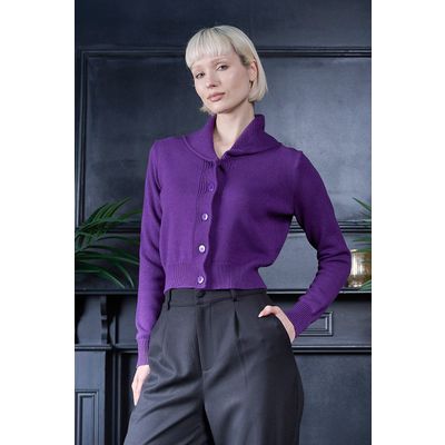 Foto van Banned | Paarse cardigan met kraag en knoopsluiting