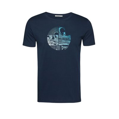 Foto van Green Bomb | T-shirt Nature waves circle surf, blauw bio katoen