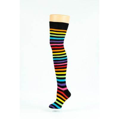 Foto van Flirt | Overknee sokken gestreept zwart regenboog