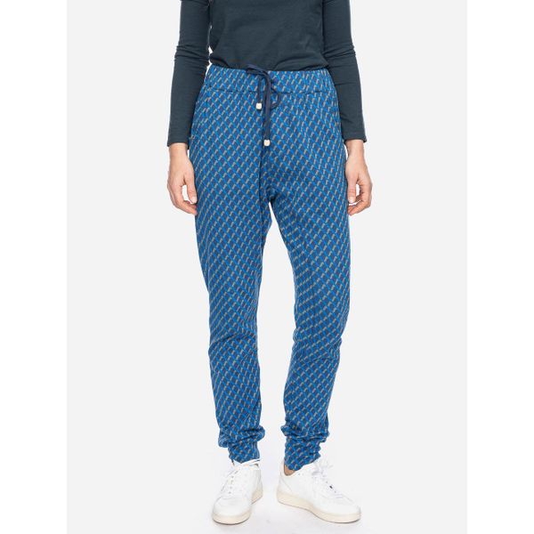 ATO Berlin | Sport relax broek Fips, blauw grijs jaquard retro patroon
