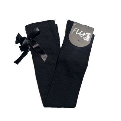Foto van Flirt | Overknee sokken zwart met zwarte strik, lolita-stijl