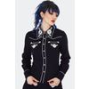 Afbeelding van Jawbreaker | Dames Western overhemd met wit bloem borduursel en piping details