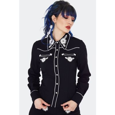Foto van Jawbreaker | Dames Western overhemd met wit bloem borduursel en piping details
