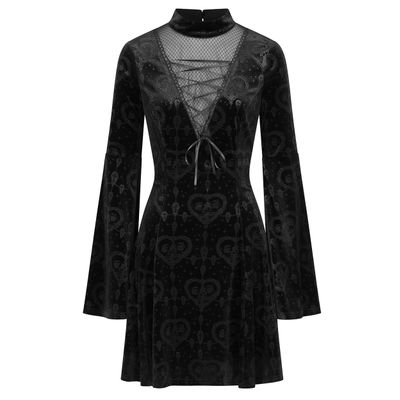 Foto van Banned | Gothic jurk Lucinda van fluweel met gaas-halslijn en klokmouwen