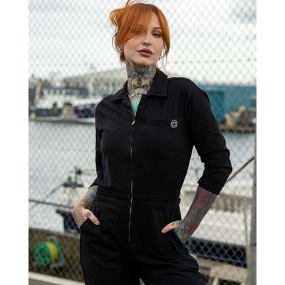 Foto van Rebel Romance | Boilersuit, zwarte overall van stretch katoen met zakken