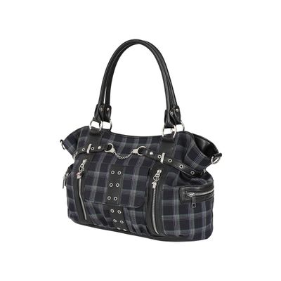 Foto van Banned | Lolita punk schoudertas Rise Up van grijze tartan met rits details